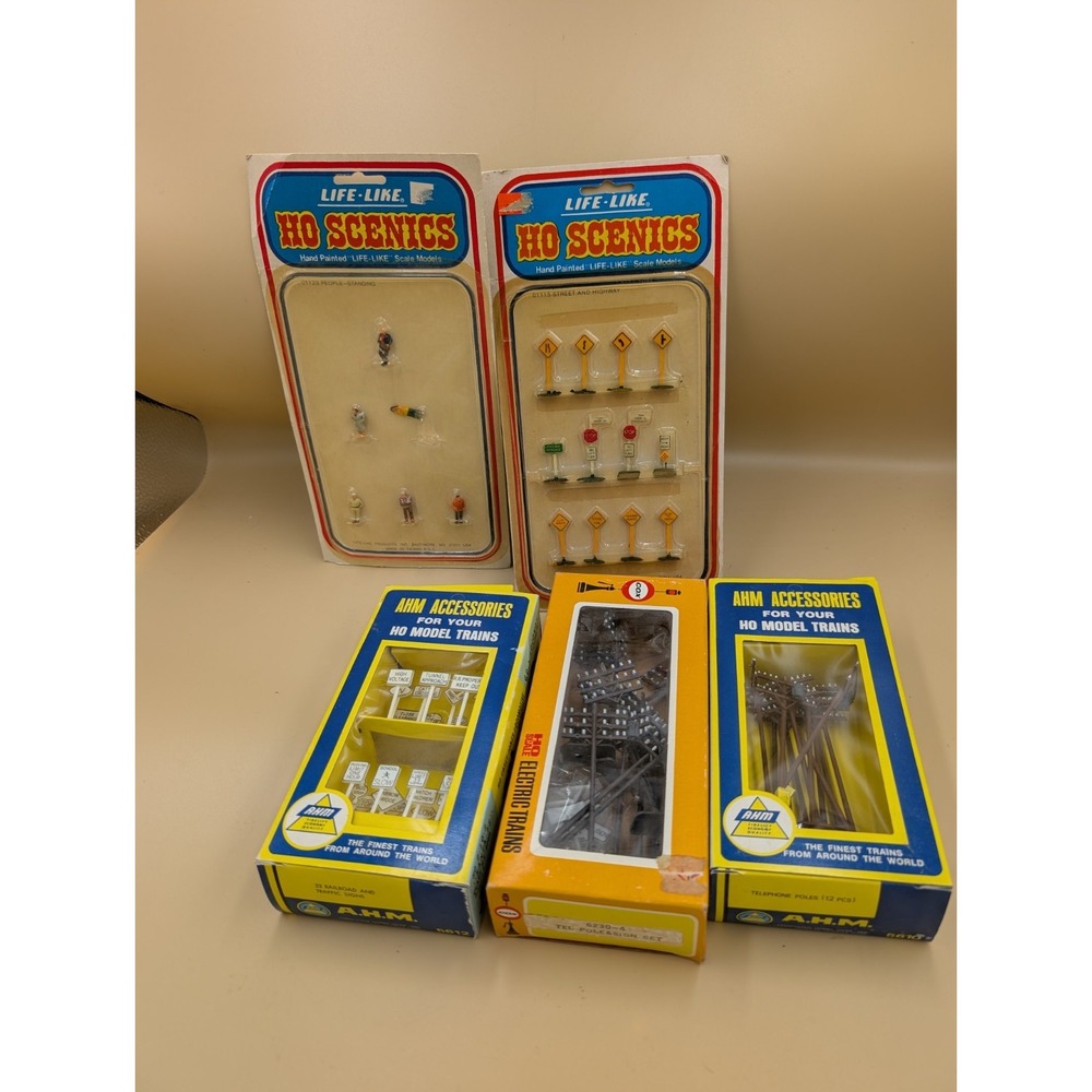HO Scale Accessories Lot Power Poles Road Signs People AHM Cox Life-like